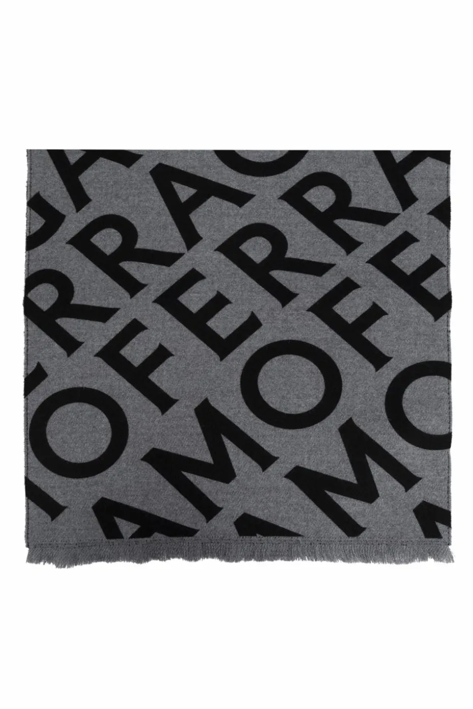 FERRAGAMO SZARY Wełniany szal z monogramem
