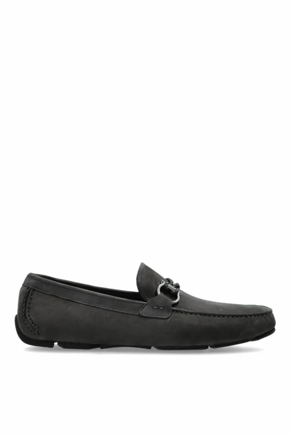 FERRAGAMO SZARY Zamszowe mokasyny `Front`