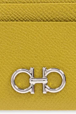 FERRAGAMO ZIELONY Etui na karty z aplikacją w kształcie logo
