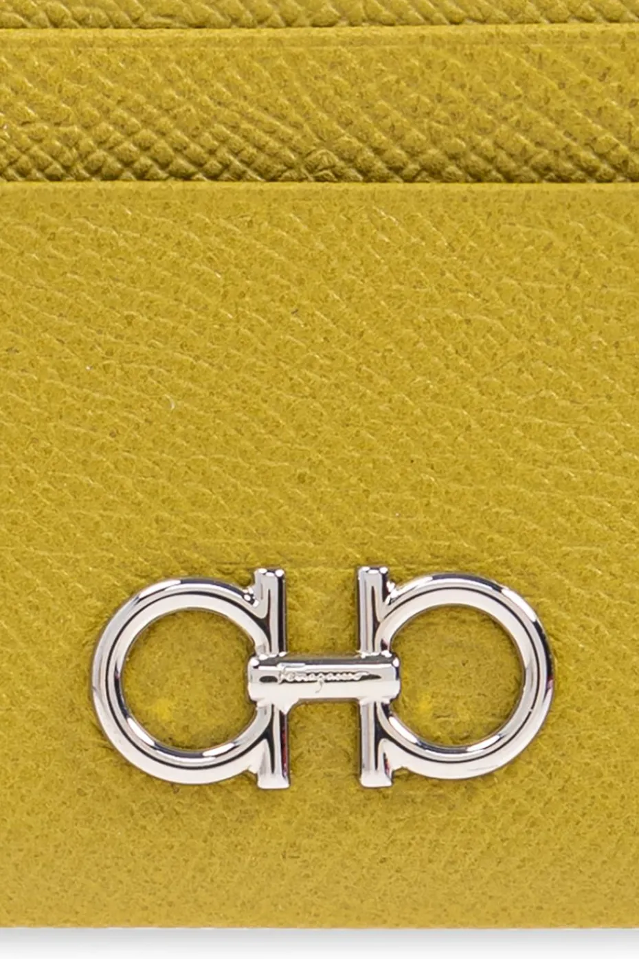 FERRAGAMO ZIELONY Etui na karty z aplikacją w kształcie logo