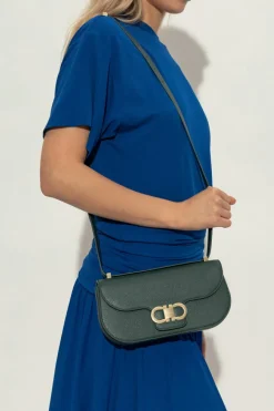 FERRAGAMO ZIELONY Skórzana torba na ramię