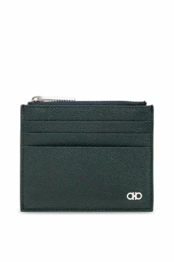 FERRAGAMO ZIELONY Skórzane etui na karty
