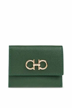 FERRAGAMO ZIELONY Skórzane etui na karty