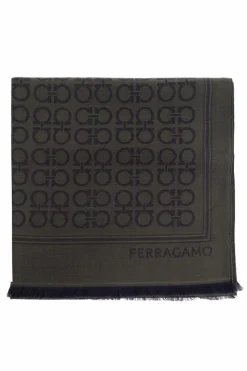 FERRAGAMO ZIELONY Szal z monogramem