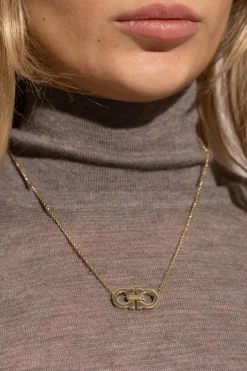 FERRAGAMO ZŁOTY Naszyjnik z zawieszką w kształcie logo