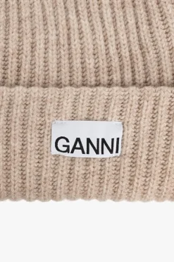 Ganni beżowy Czapka z logo