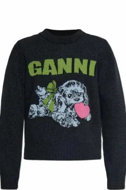 Ganni SZARY Sweter z okrągłym dekoltem