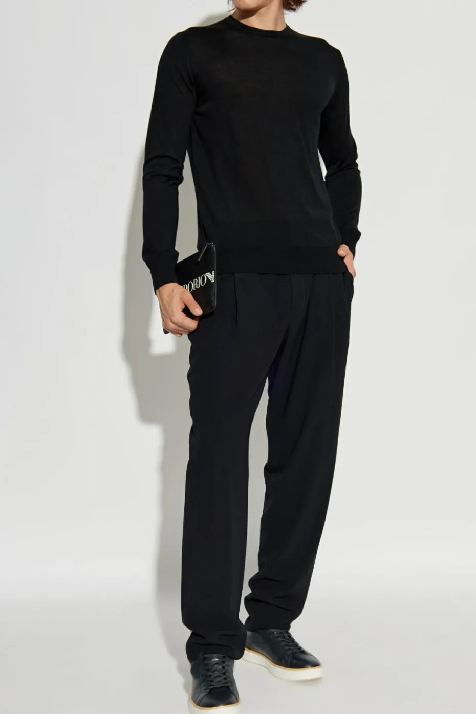 Giorgio Armani CZARNY Cienki wełniany sweter