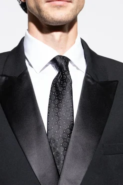 Giorgio Armani CZARNY Jedwabny krawat z monogramem
