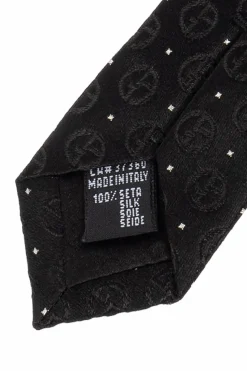 Giorgio Armani CZARNY Jedwabny krawat z monogramem