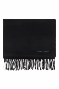 Giorgio Armani CZARNY Kaszmirowy szal z frędzlami