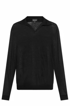 Giorgio Armani CZARNY Lniane polo