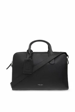 Giorgio Armani CZARNY Skórzana aktówka