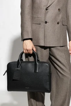Giorgio Armani CZARNY Skórzana aktówka