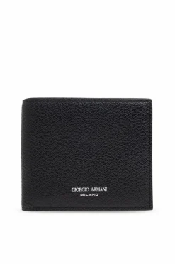 Giorgio Armani CZARNY Skórzany portfel z logo