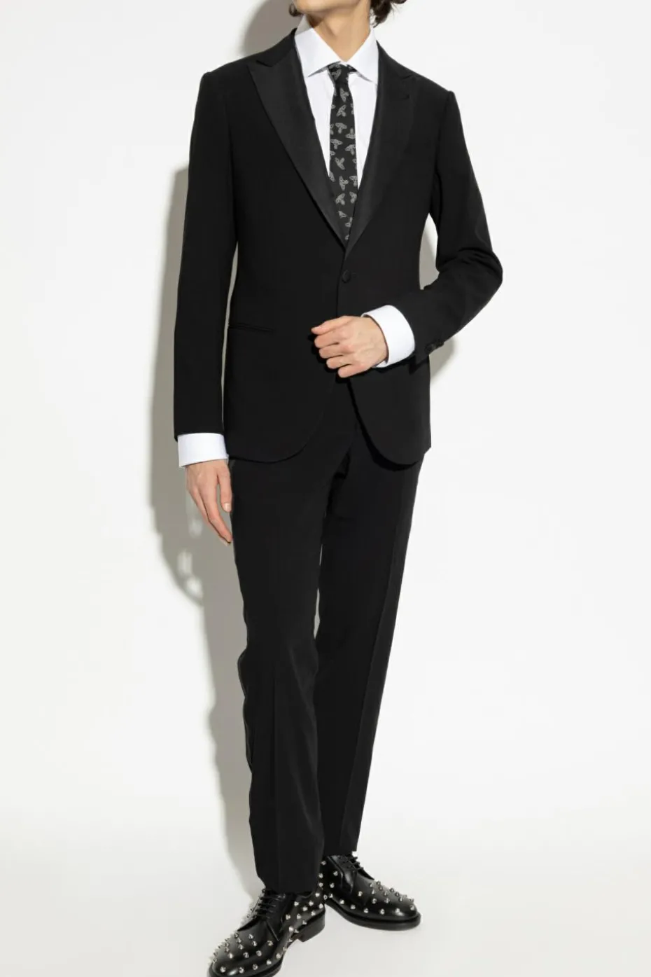 Giorgio Armani CZARNY Wełniany garnitur