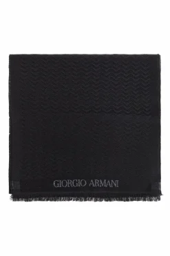 Giorgio Armani CZARNY Wełniany szal z logo