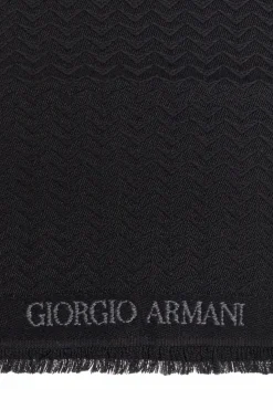 Giorgio Armani CZARNY Wełniany szal z logo