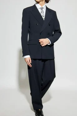 Giorgio Armani GRANATOWY Prążkowany garnitur