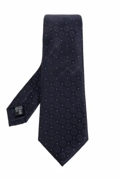 Giorgio Armani GRANATOWY Jedwabny krawat z monogramem