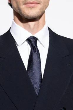 Giorgio Armani GRANATOWY Jedwabny krawat z monogramem