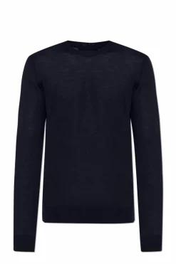 Giorgio Armani GRANATOWY Cienki wełniany sweter