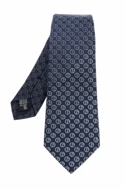 Giorgio Armani GRANATOWY Jedwabny krawat z monogramem
