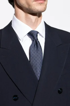 Giorgio Armani GRANATOWY Jedwabny krawat z monogramem