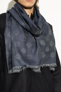 Giorgio Armani GRANATOWY Jedwabny szal
