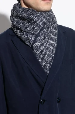 Giorgio Armani GRANATOWY Plisowany szal z monogramem