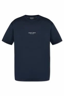 Giorgio Armani GRANATOWY T-shirt z nadrukowanym logo