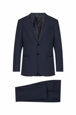 Giorgio Armani GRANATOWY Wełniany garnitur
