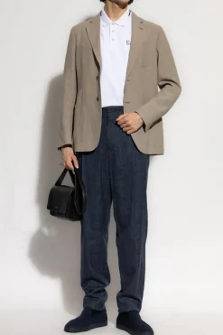 Giorgio Armani GRANATOWY Spodnie z zakładkami