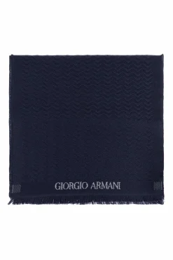 Giorgio Armani GRANATOWY Wełniany szal z logo
