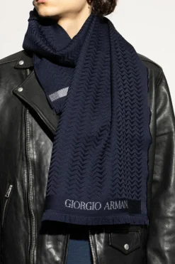 Giorgio Armani GRANATOWY Wełniany szal z logo