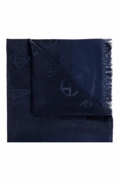 Giorgio Armani GRANATOWY Szal z monogramem