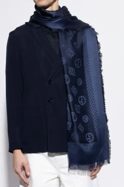 Giorgio Armani GRANATOWY Szal z monogramem