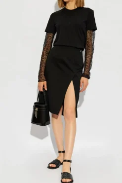 Givenchy CZARNY T-shirt z koronkowymi rękawami