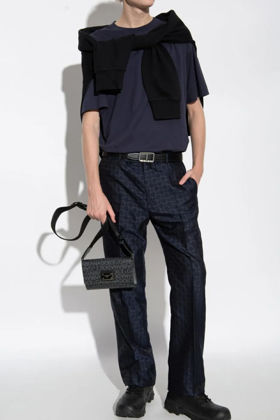 Givenchy GRANATOWY Wełniane spodnie w kant