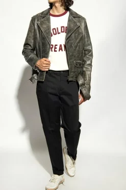 Golden Goose BRĄZOWY Skórzana kurtka z efektem ‘vintage’