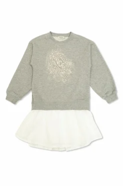 Golden Goose Kids SZARY Sukienka z wyszywanym logo