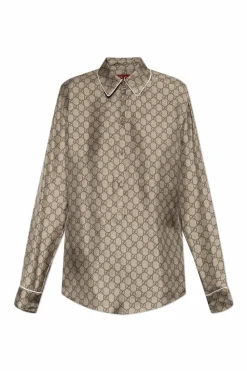 Gucci beżowy Jedwabna koszula ze wzorem `GG`