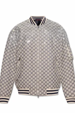 Gucci beżowy Ocieplana kurtka typu `bomber z połyskującymi aplikacjami