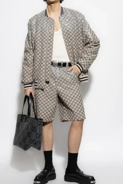 Gucci beżowy Ocieplana kurtka typu `bomber z połyskującymi aplikacjami