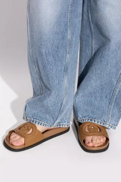 Gucci beżowy Skórzane klapki