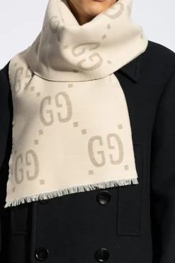 Gucci beżowy Wełniany szal z logo