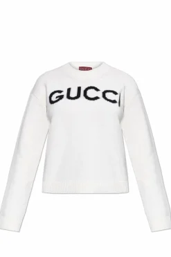 Gucci BIAŁY Sweter z wyszytym logo