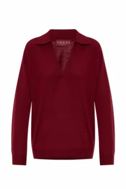 Gucci BORDO Wełniany sweter z kołnierzem