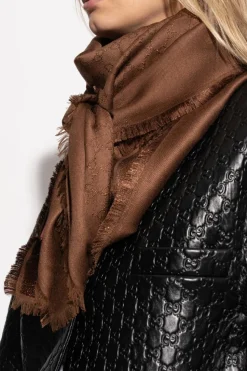Gucci BRĄZOWY Chusta z lureksową nicią