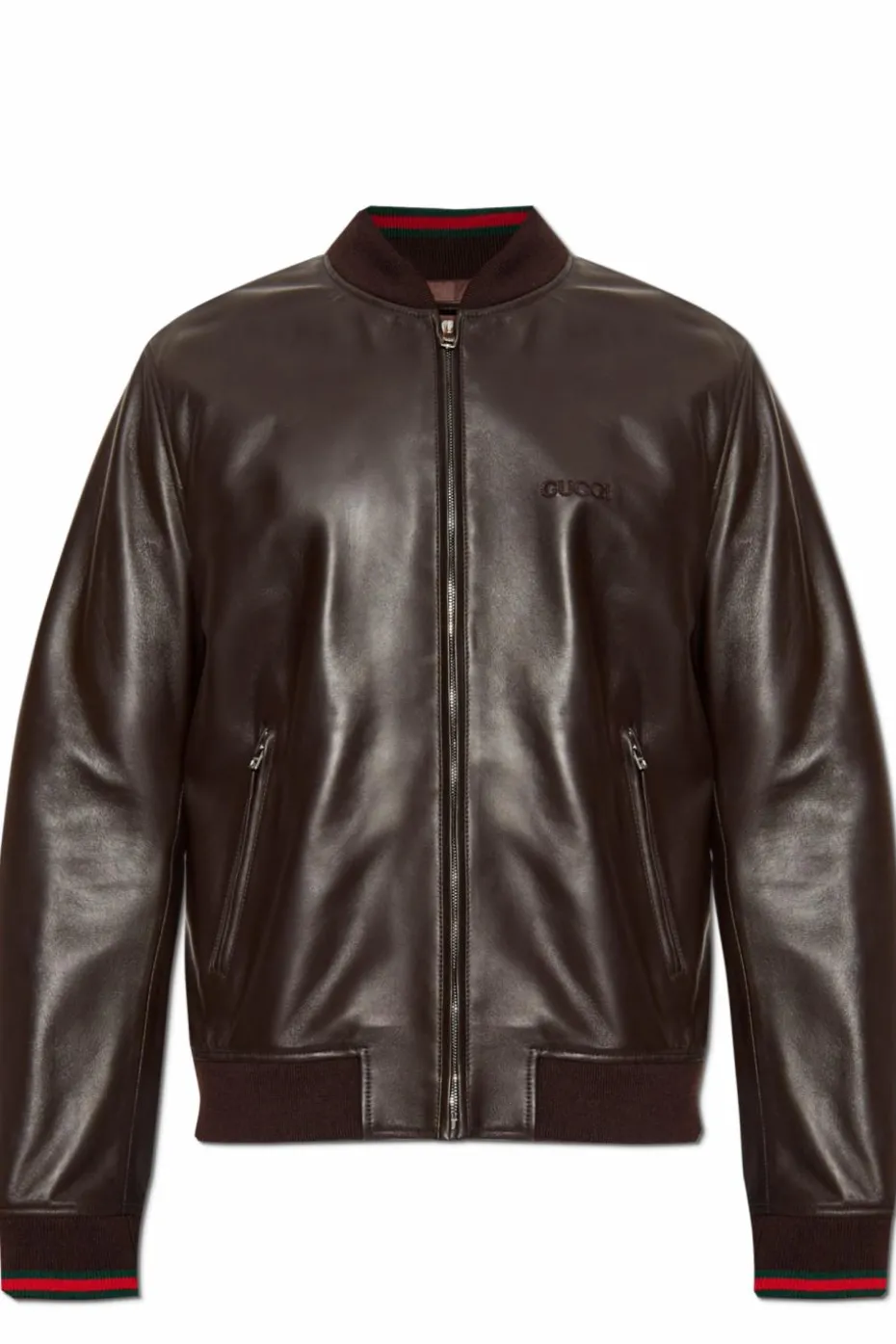 Gucci BRĄZOWY Skórzana kurtka typu `bomber`
